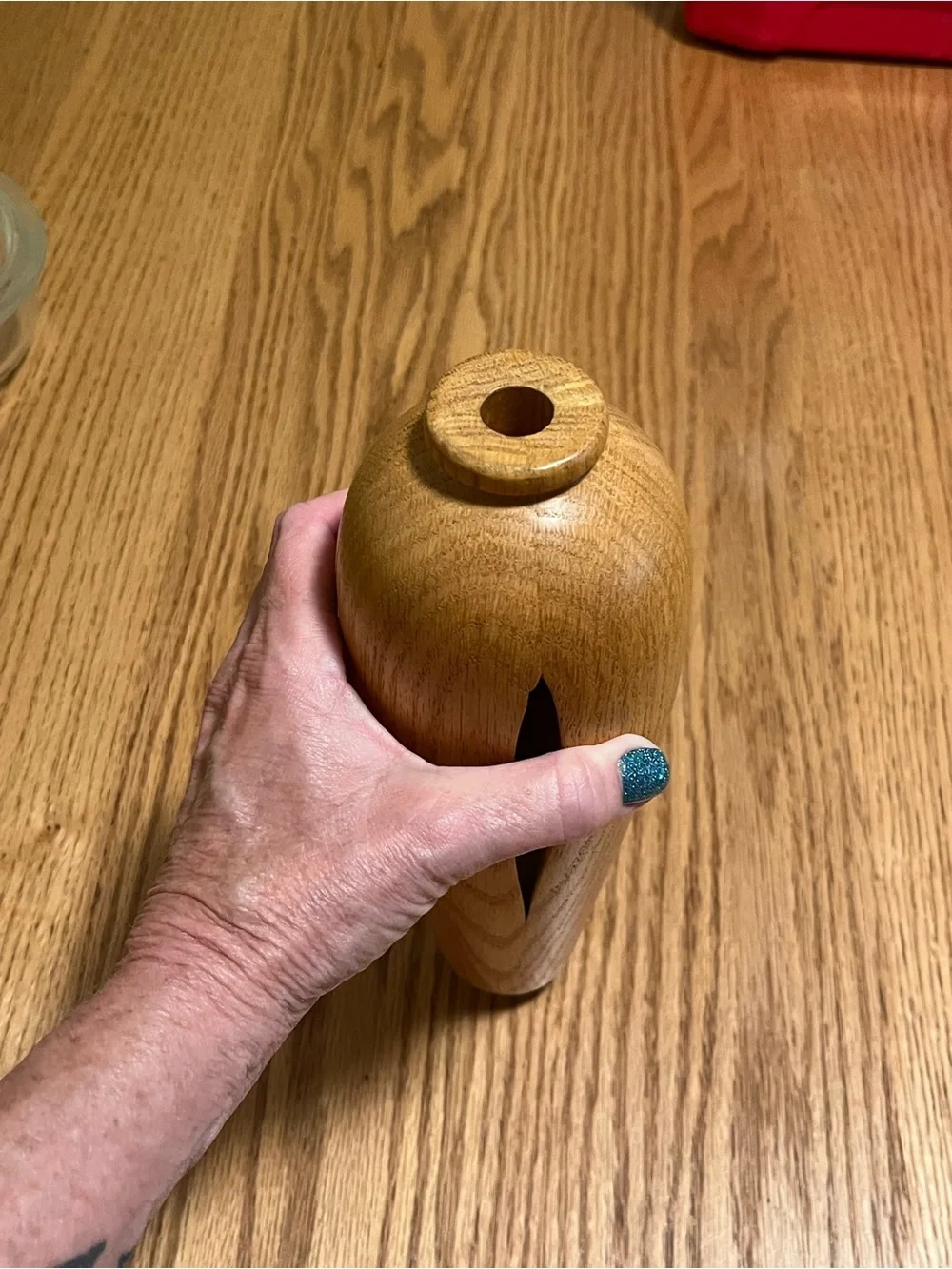 Vintage Handmade Wooden Bud Vase With Cutouts